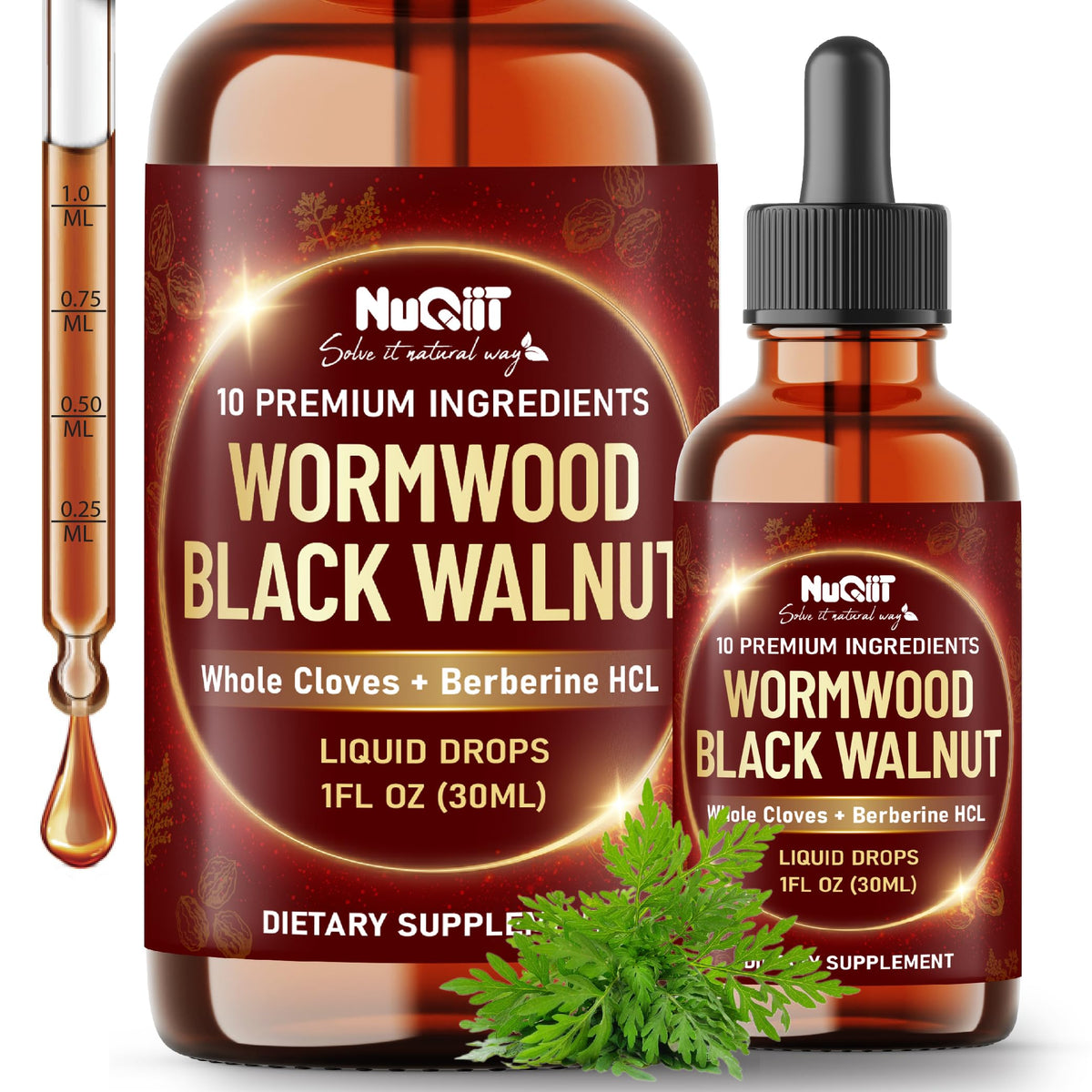 Gocce liquide 10 in 1 di Assenzio con Assenzio, Noce Nera, Chiodi di Garofano Interi, Berberina, Cardo Mariano, Curcuma, Zenzero, Cardo Mariano e Altro - Gocce liquide da 30ml per 30 giorni