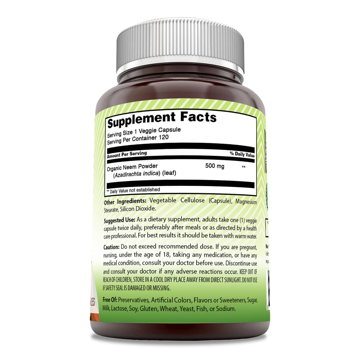 Amazing India Neem 500mg Supplement - 120 Veggie Capsules | Non-GMO, Gluten-Free, Made in USA