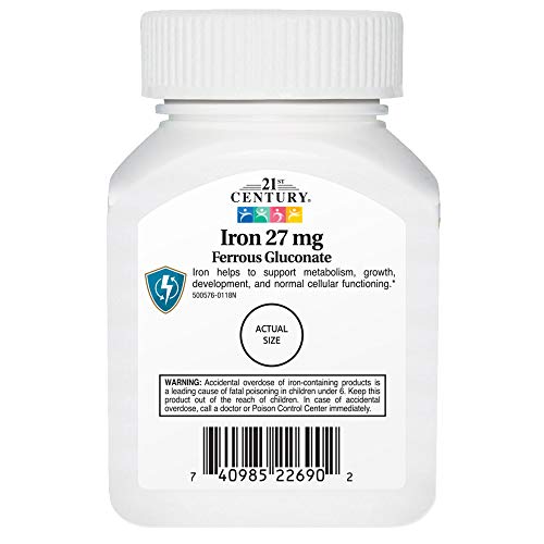 21st Century Iron 27 mg Ferrous Gluconate Tablets β 110 Count | Gluten Free