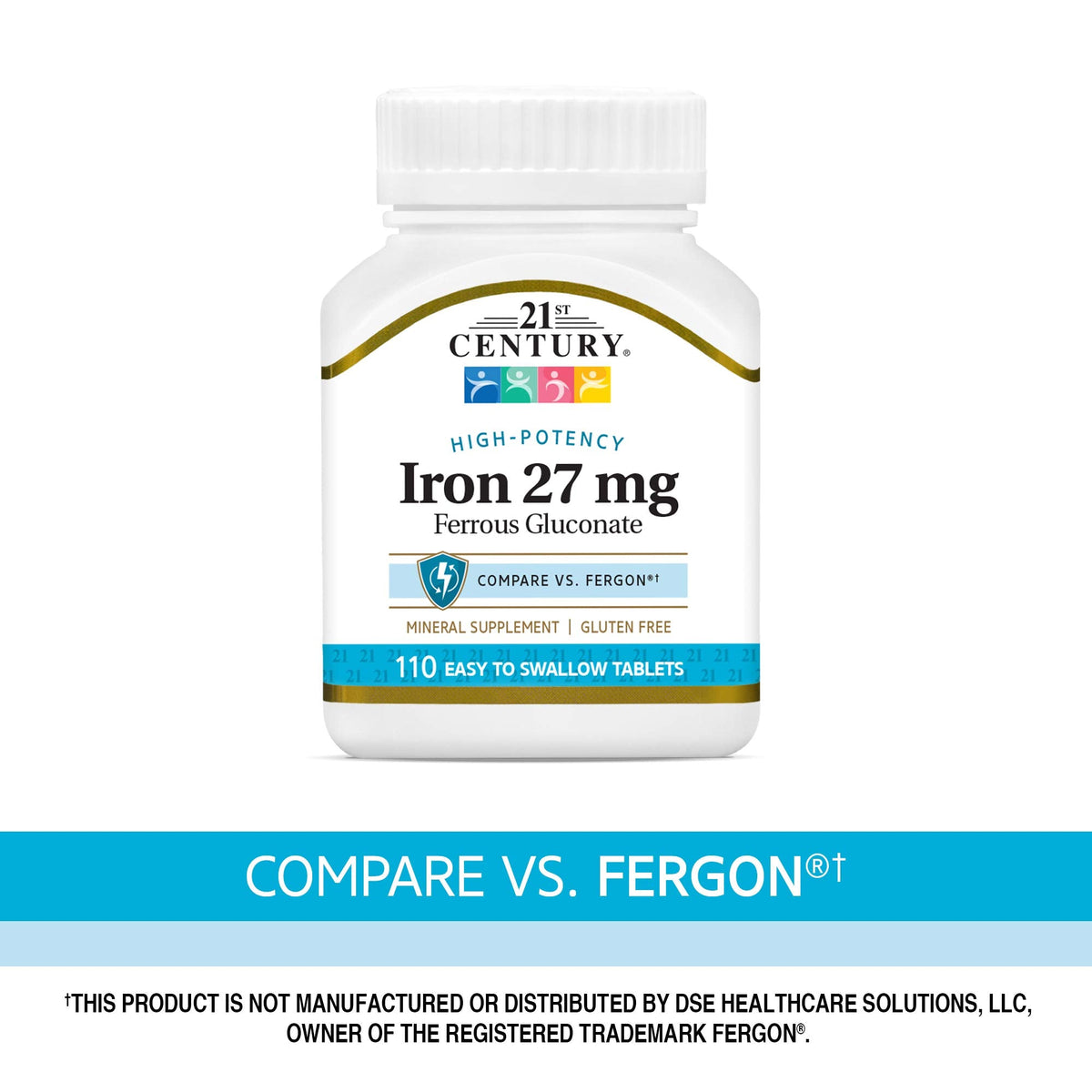 21st Century Iron 27 mg Ferrous Gluconate Tablets β 110 Count | Gluten Free