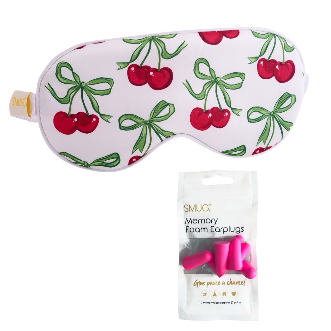 Satin Sleep Mask - White Cherries Print