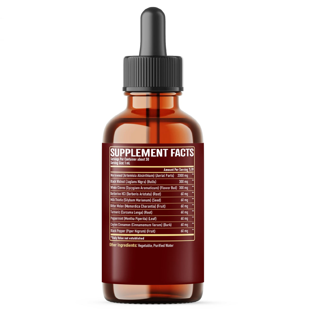 Gocce liquide 10 in 1 di Assenzio con Assenzio, Noce Nera, Chiodi di Garofano Interi, Berberina, Cardo Mariano, Curcuma, Zenzero, Cardo Mariano e Altro - Gocce liquide da 30ml per 30 giorni