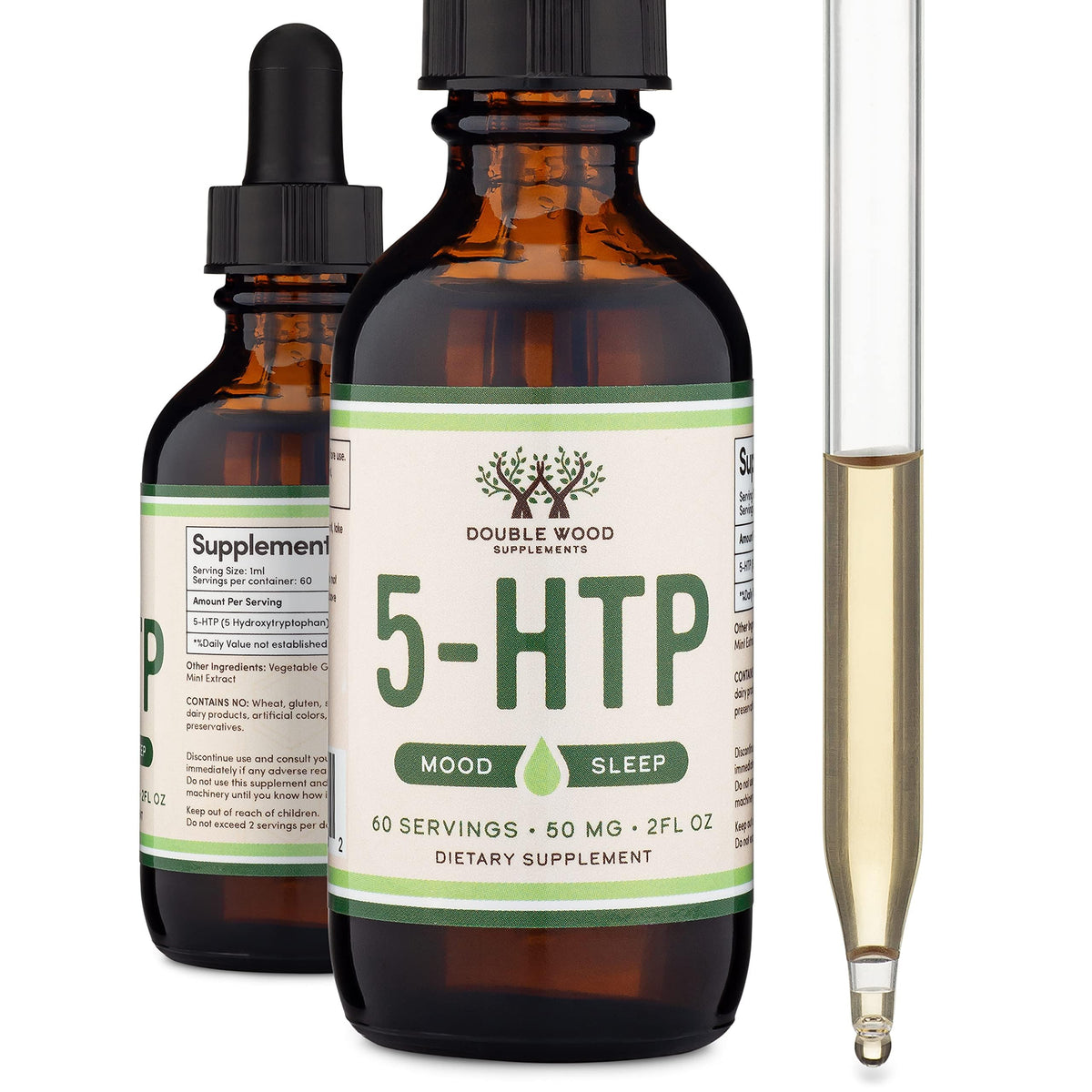 5-HTP Gocce Liquide – 60 Dosi da 50mg 99%+ 5-HTP | Supporto della Serotonina di Double Wood