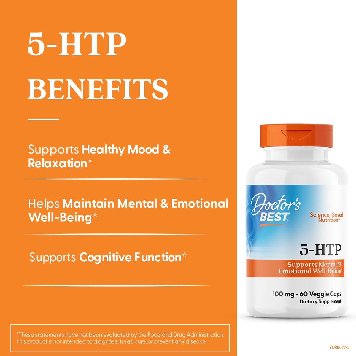 Doctors Best 5-HTP – يدعم الصحة العقلية والعاطفية | غير معدّل وراثيًا، خالٍ من الغلوتين، خالٍ من الصويا، نباتي | 60 كبسولة نباتية