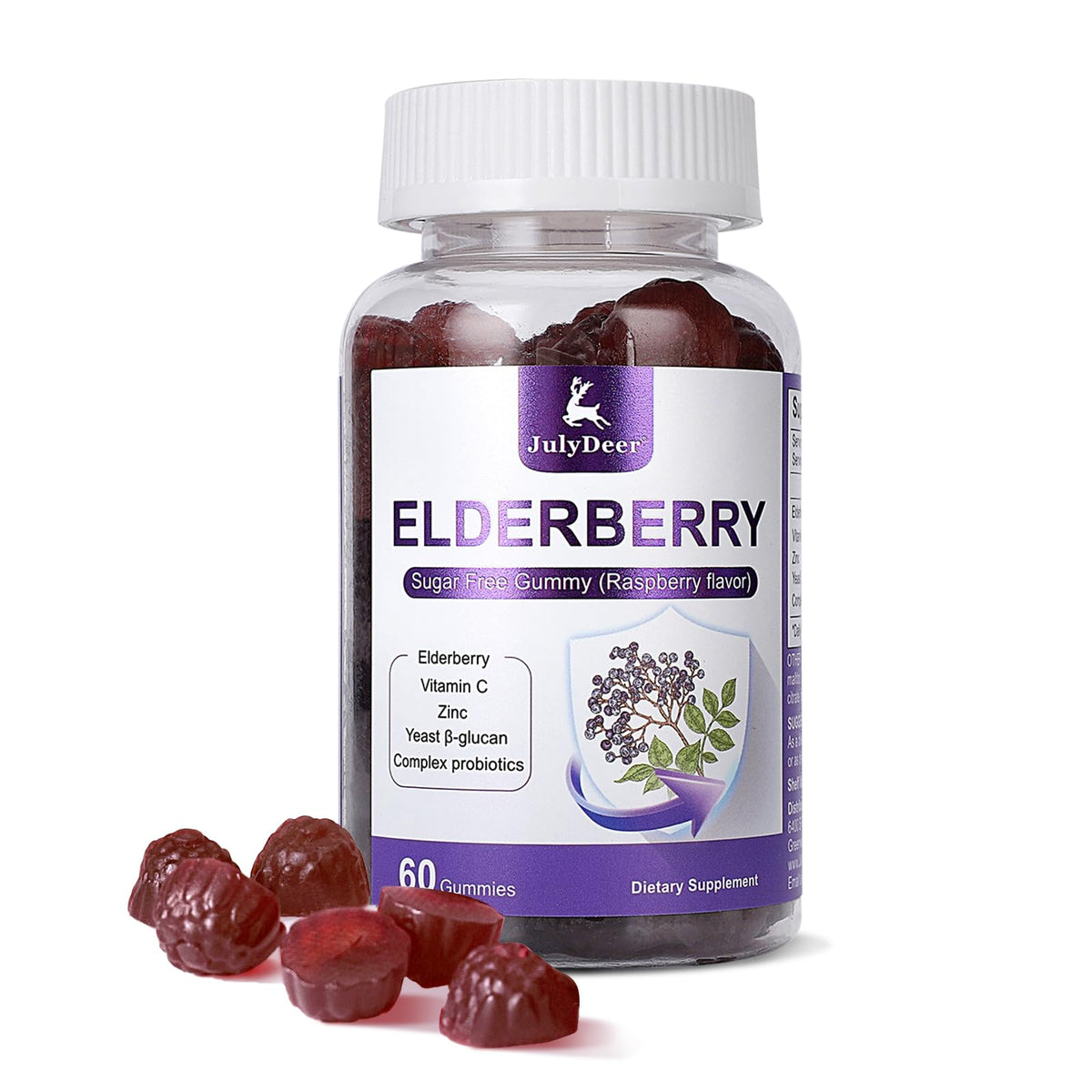 Sambucus Elderberry Gummies – دعم المناعة للبالغين والأطفال 4+، 5 في 1، غير معدل وراثيًا، خالٍ من الغلوتين