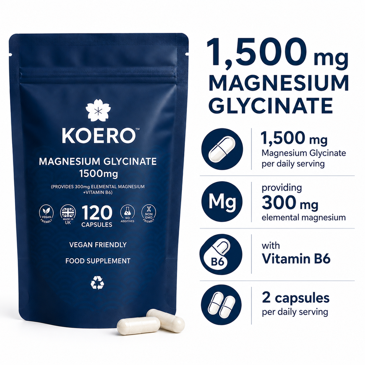 Magnesium Glycinate + Vitamin B6 β 120 Capsules