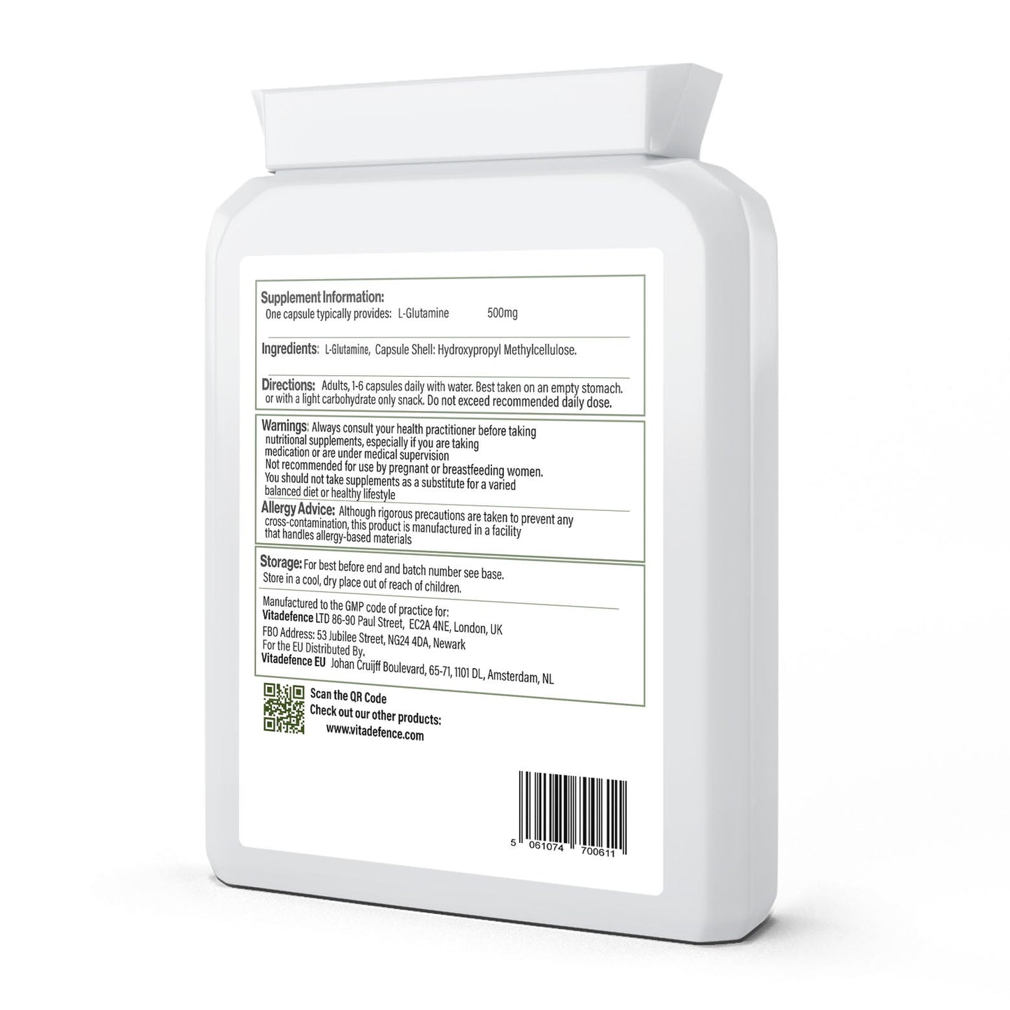 L-Glutamine 2-Pack | Pure L-Glutamine 500mg – 180 Capsules (2 x 90)