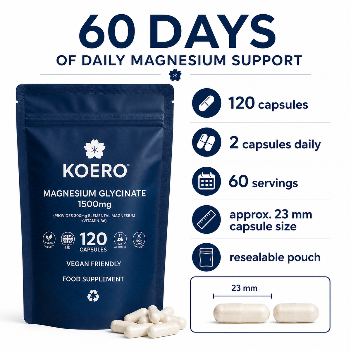Magnesium Glycinate + Vitamin B6 β 120 Capsules