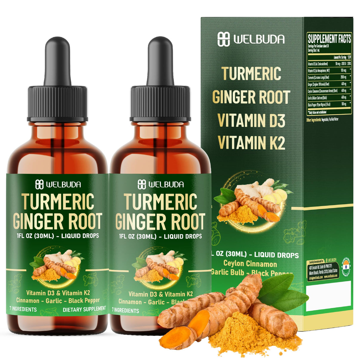 7in1 Liquid Turmeric Curcumin with D3 & K2 β 30ml Drops (2 Pack)