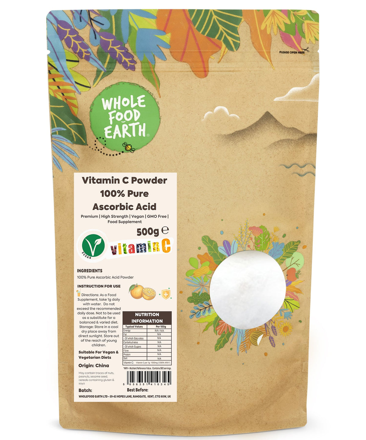 Vitamin C Powder (100% Pure Ascorbic Acid) - HealVia