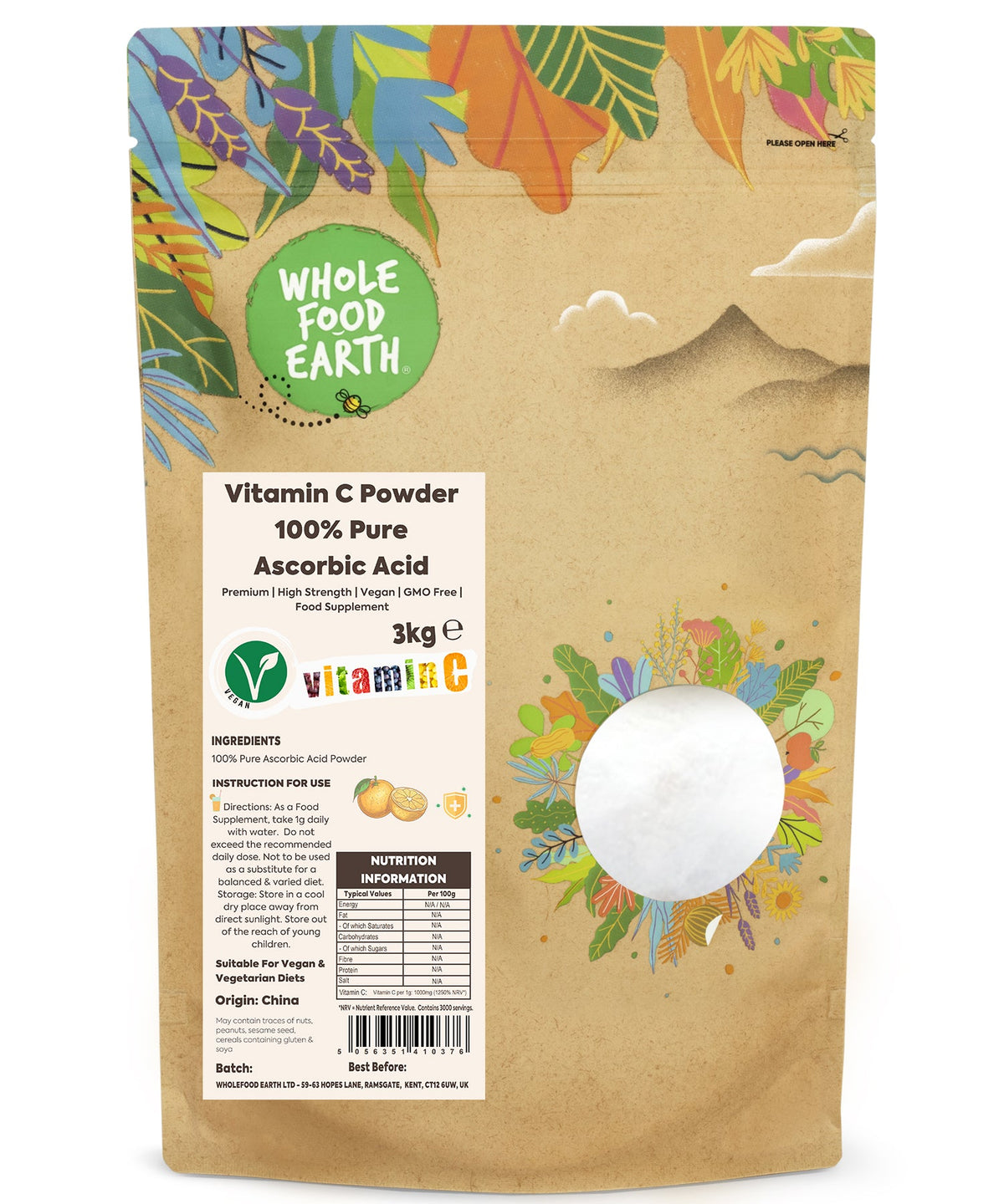 Vitamin C Powder (100% Pure Ascorbic Acid) - HealVia