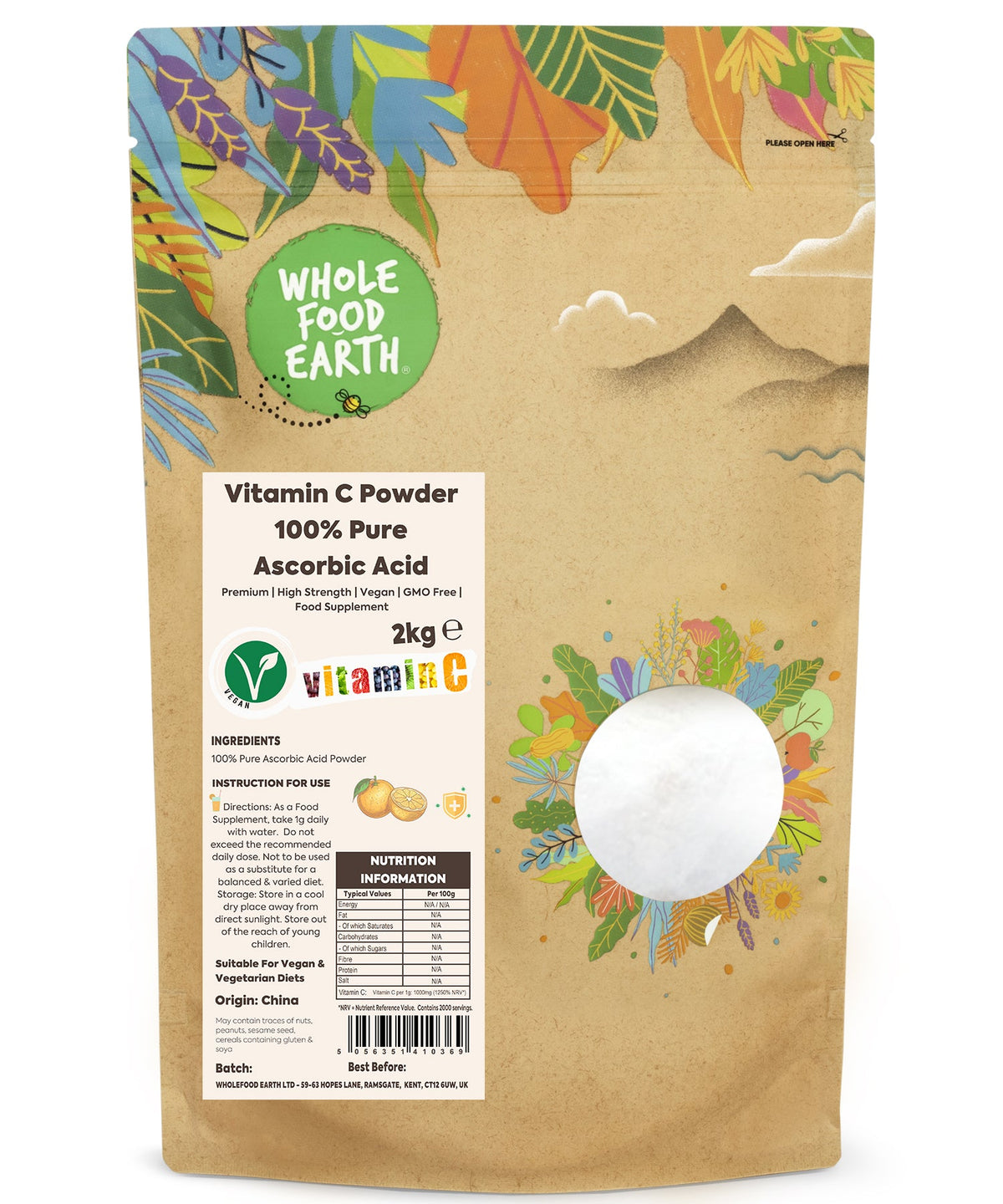 Vitamin C Powder (100% Pure Ascorbic Acid) - HealVia