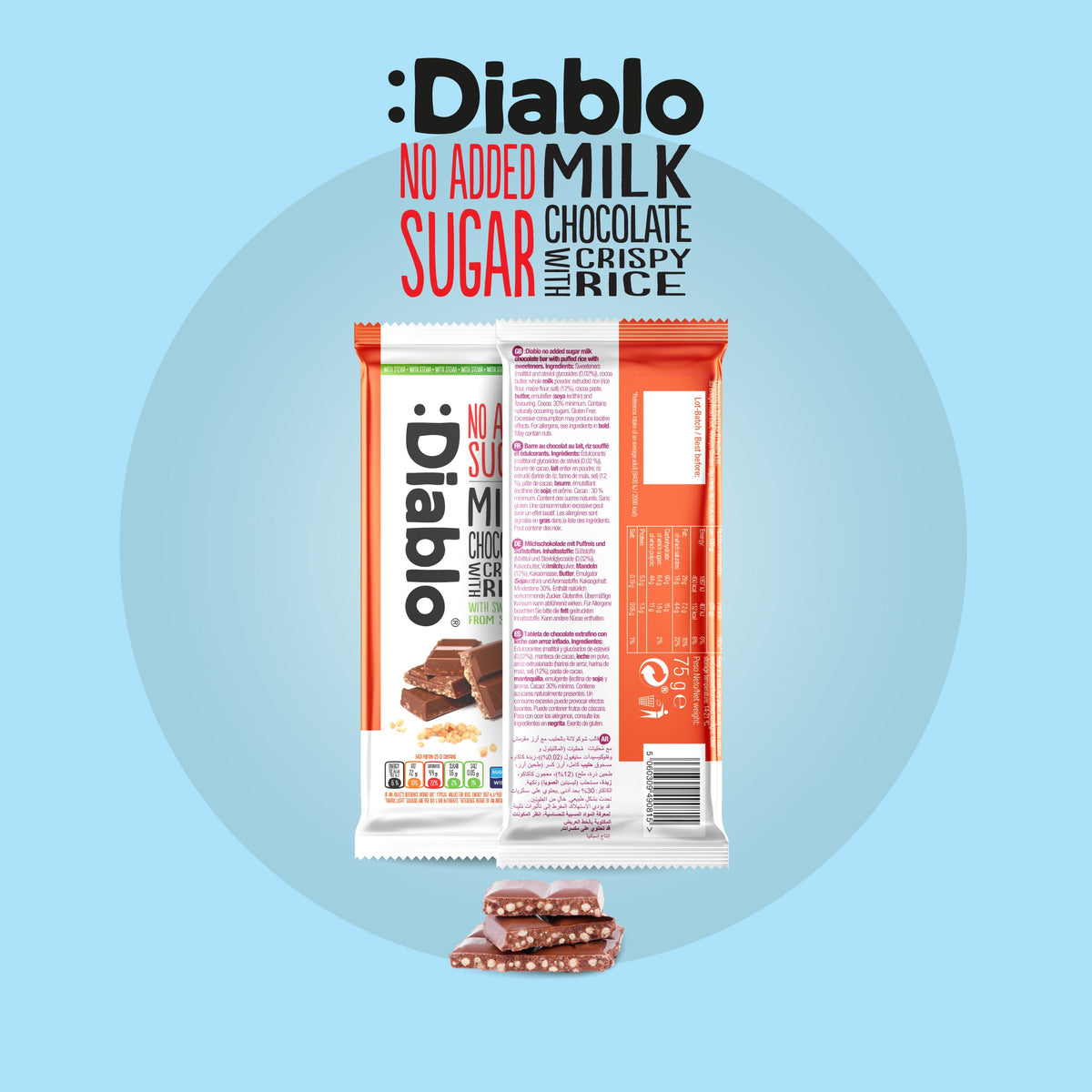 Milk Chocolate with Crispy Rice with Stevia (75g)
