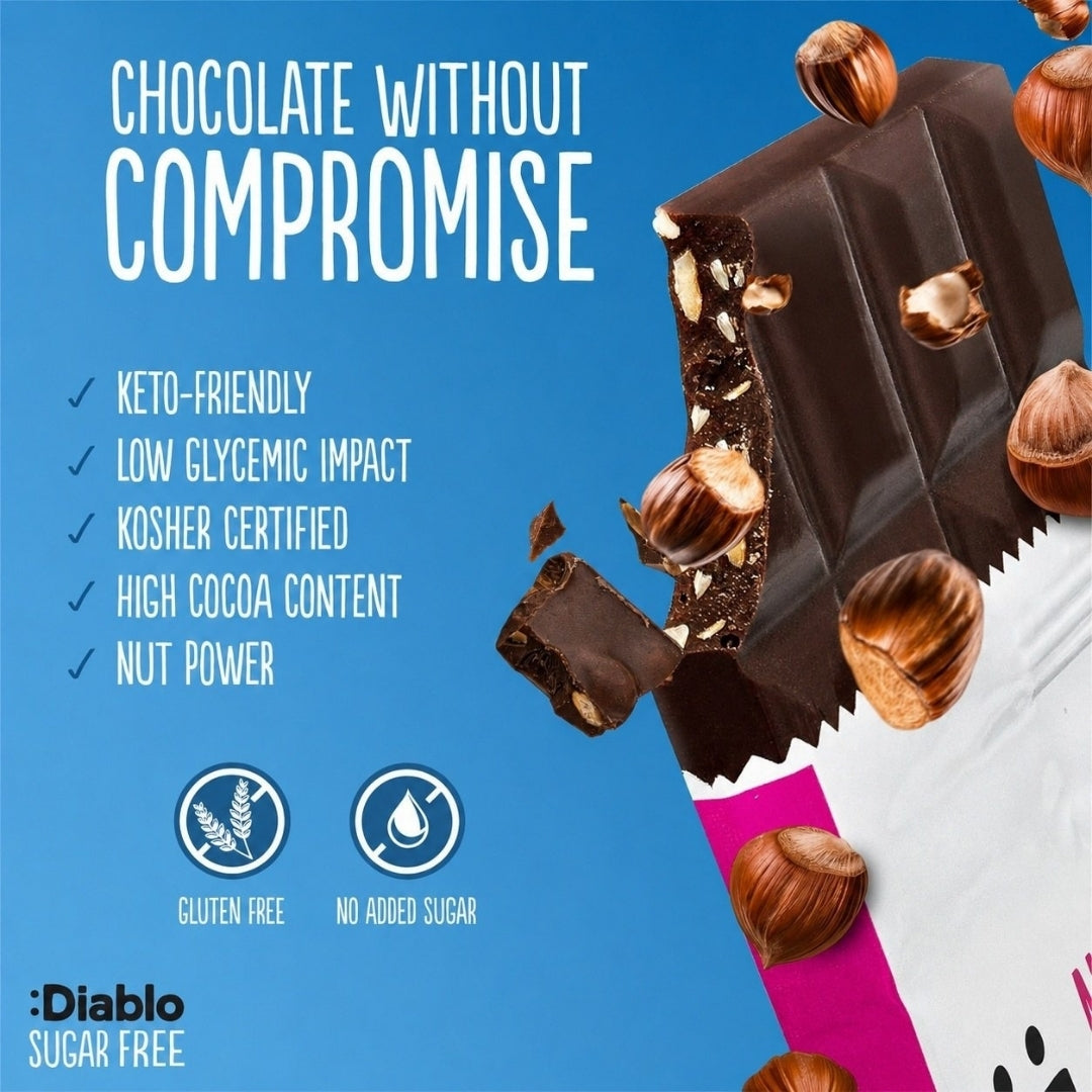 No Added Sugar Dark Chocolate with Hazelnuts Maltitol (85g)