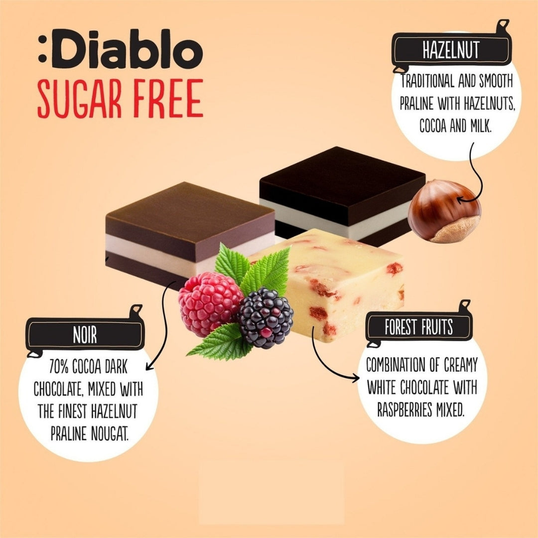 Delight No Added Sugar Chocolate Box Noir, Hazelnut, Forrest Fruit (12 pieces, 115g)