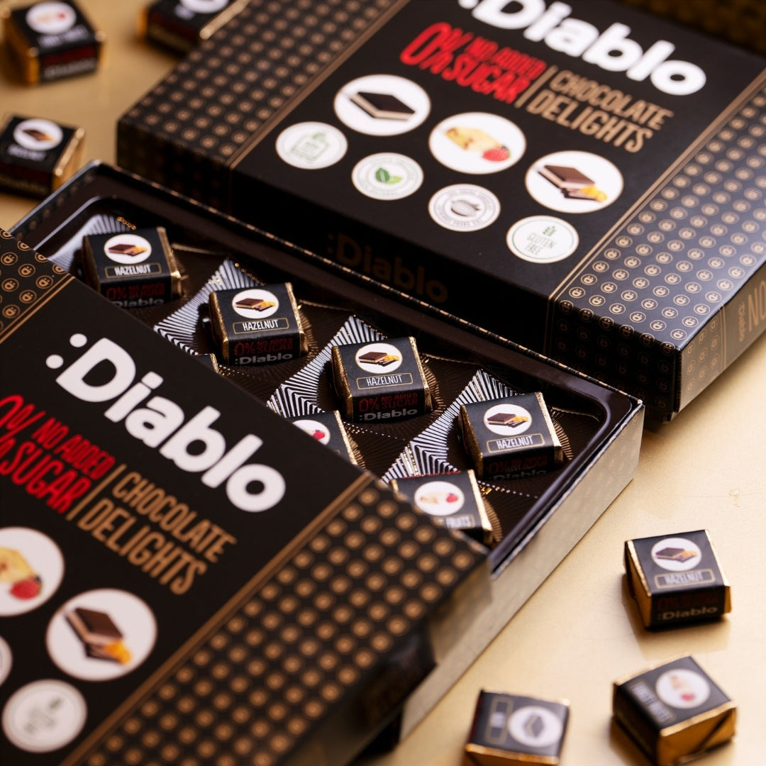 Delight No Added Sugar Chocolate Box Noir, Hazelnut, Forrest Fruit (12 pieces, 115g)