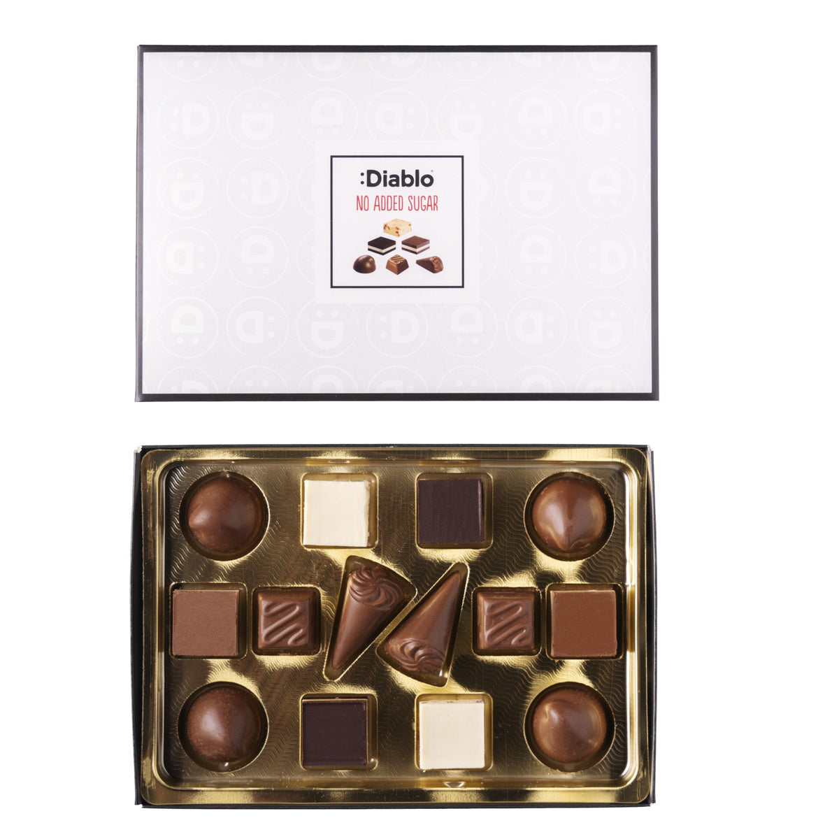 Luxury No Added Sugar Chocolate Box Noir, Hazelnut, Forrest Fruit, Cocoa Cream, Praline, Coffee (14 pieces, 142g)