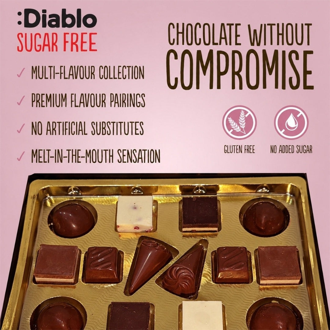 Luxury No Added Sugar Chocolate Box Noir, Hazelnut, Forrest Fruit, Cocoa Cream, Praline, Coffee (14 pieces, 142g)