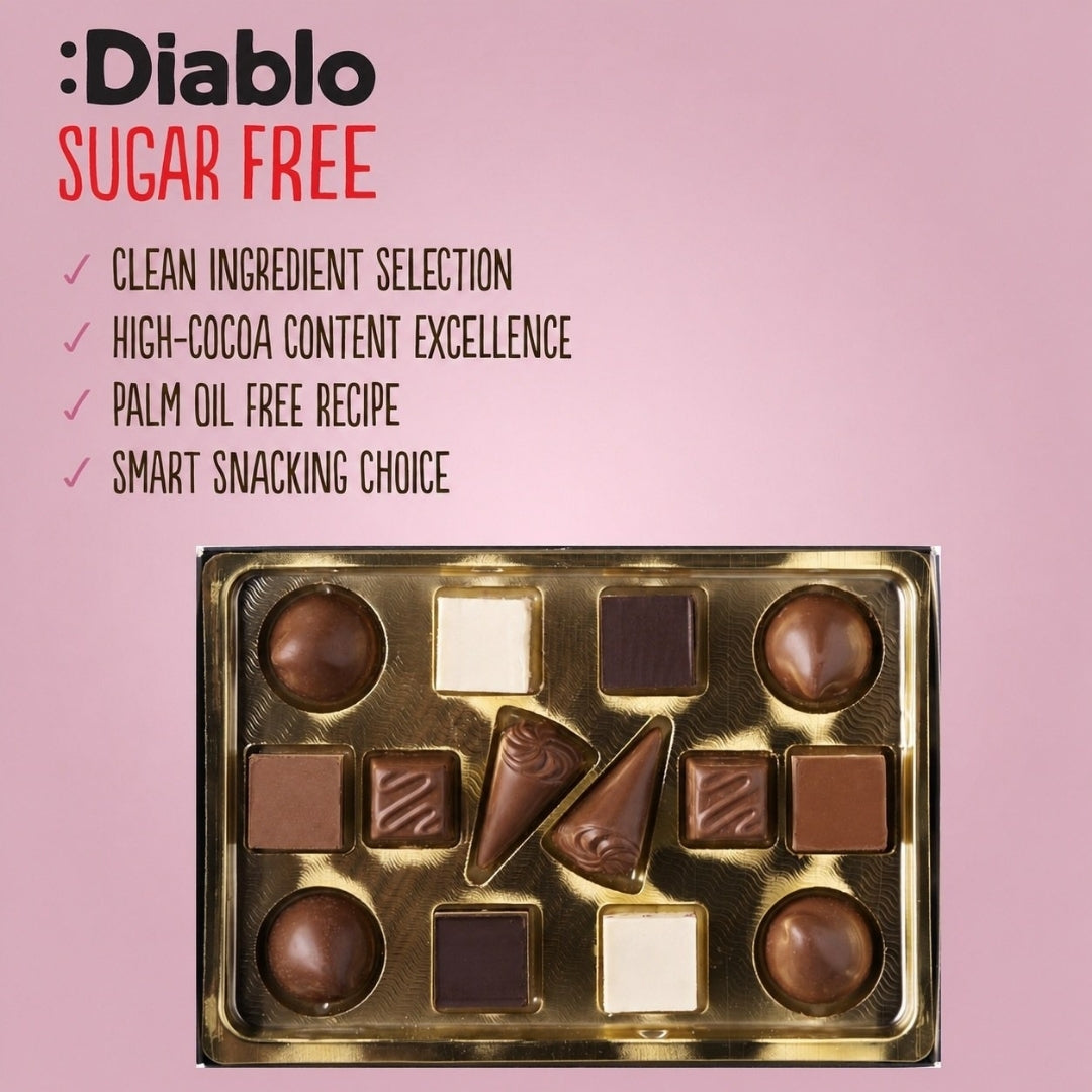 Luxury No Added Sugar Chocolate Box Noir, Hazelnut, Forrest Fruit, Cocoa Cream, Praline, Coffee (14 pieces, 142g)