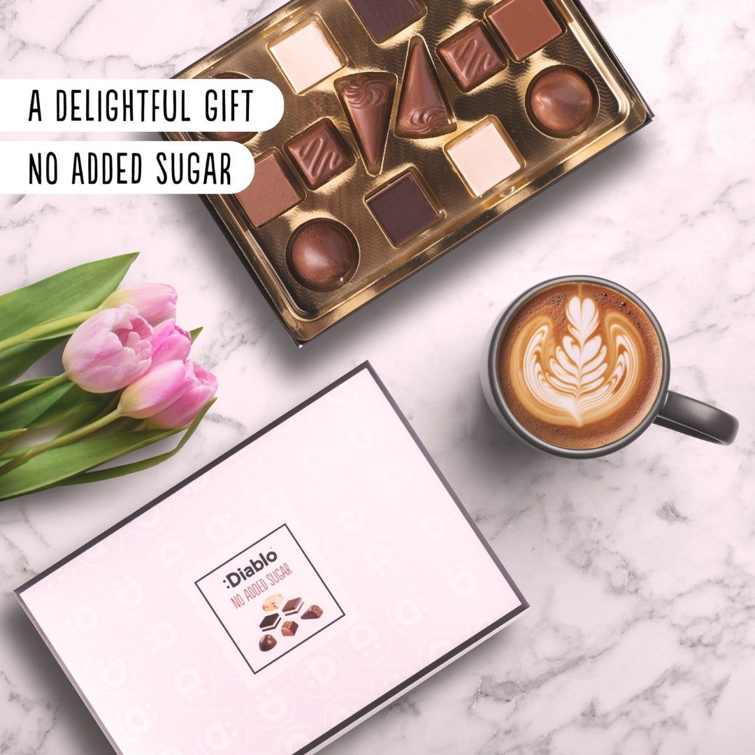Luxury No Added Sugar Chocolate Box Noir, Hazelnut, Forrest Fruit, Cocoa Cream, Praline, Coffee (14 pieces, 142g)