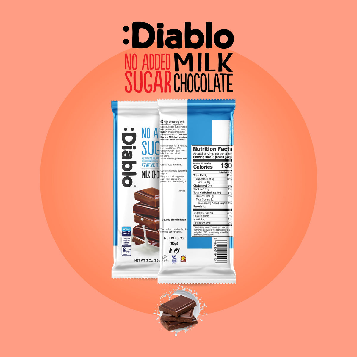 No Added Sugar Milk Chocolate Bar Maltitol (85g)