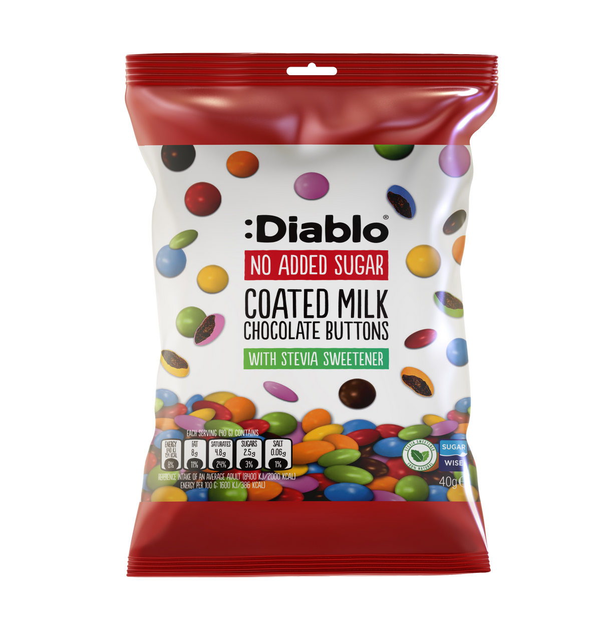 No Added Sugar Coated Milk Chocolate Buttons (40g)