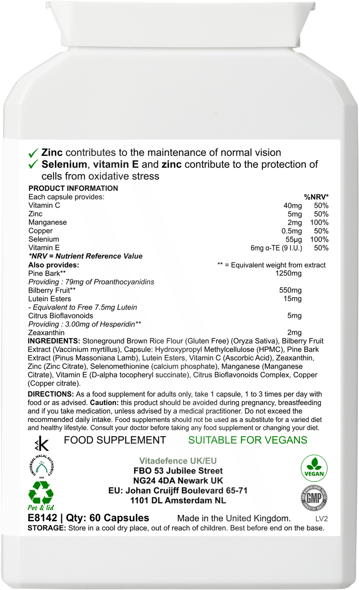 Bilberry Multi | With Pine Bark, Lutein, Zinc, Selenium & Vitamins – 60 Capsules