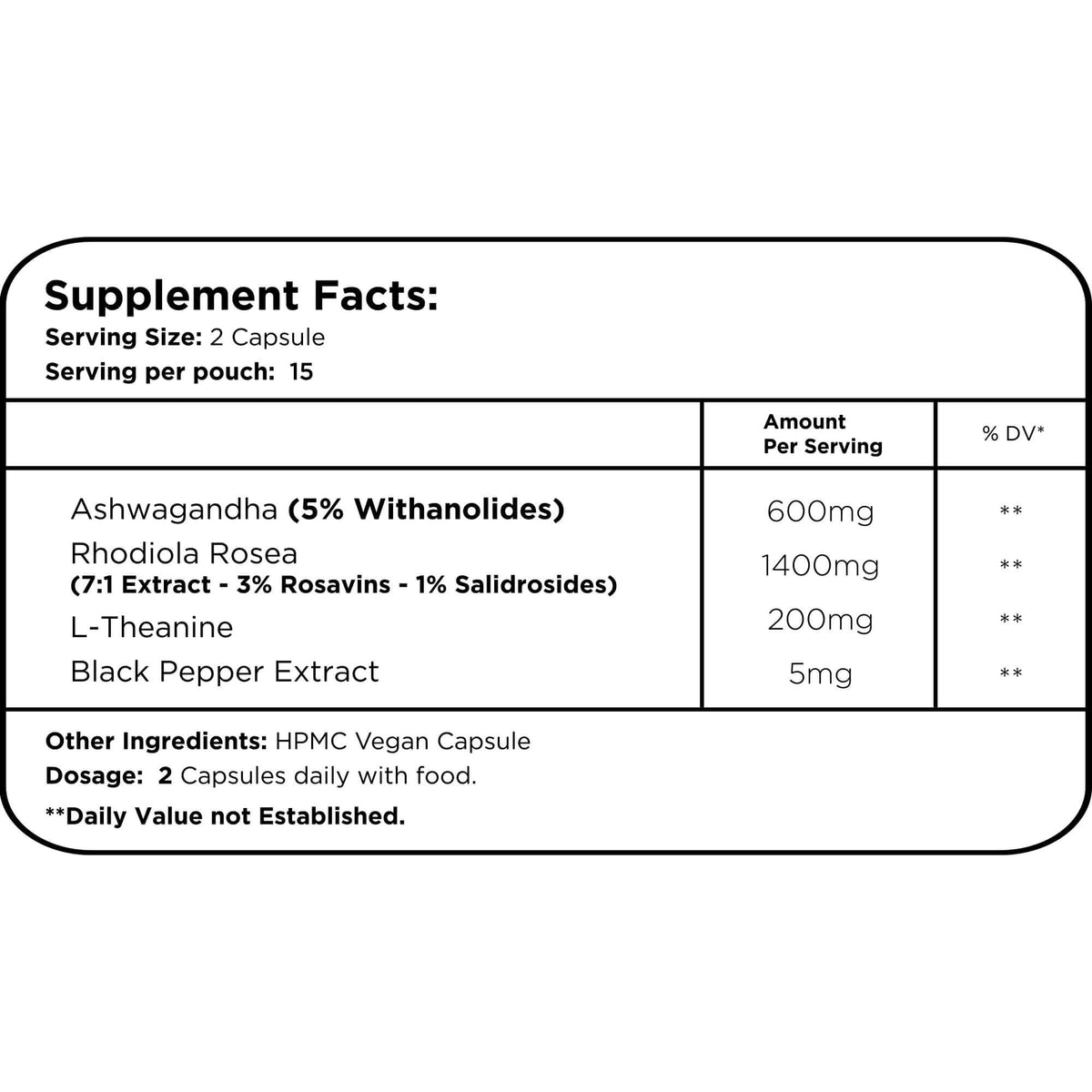 Ashwagandha + Rhodiola Rosea + L-Theanine
