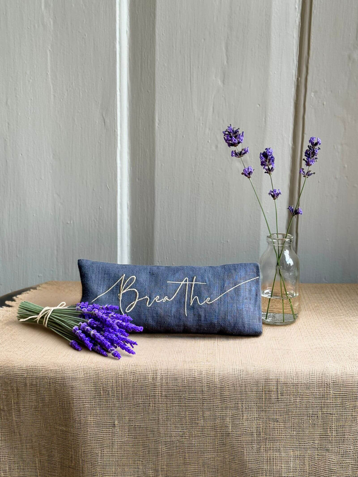 Breathe Embroidered Linen and Lavender Eye Pillow - HealVia