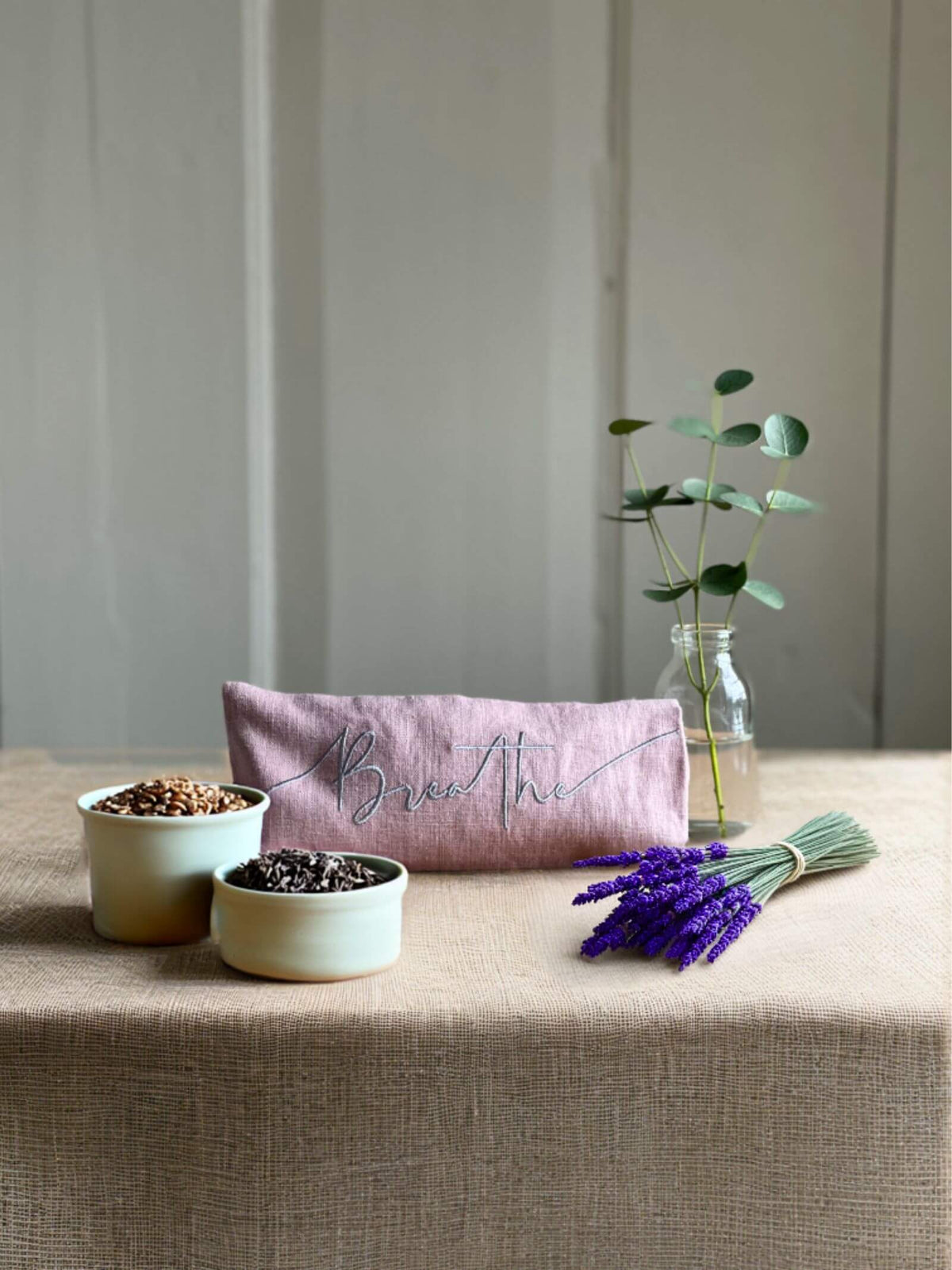 Breathe Embroidered Linen and Lavender Eye Pillow - HealVia