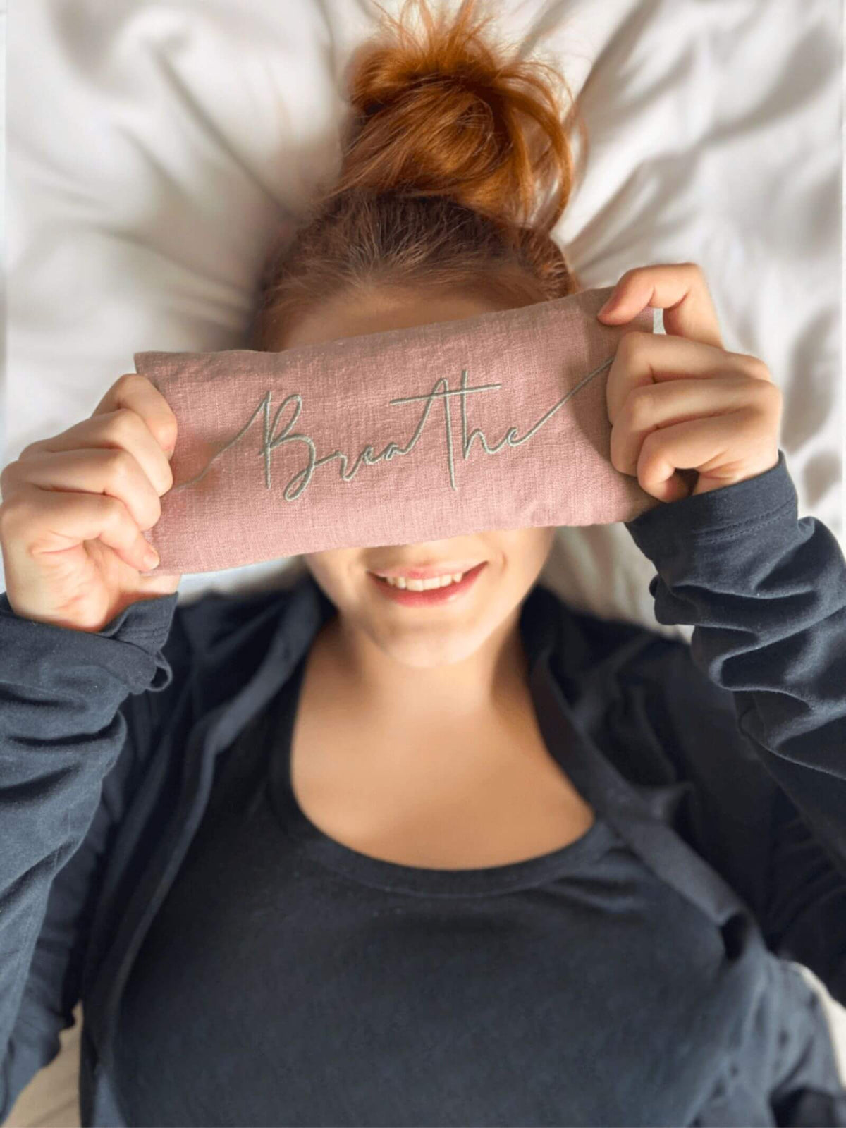 Breathe Embroidered Linen and Lavender Eye Pillow - HealVia