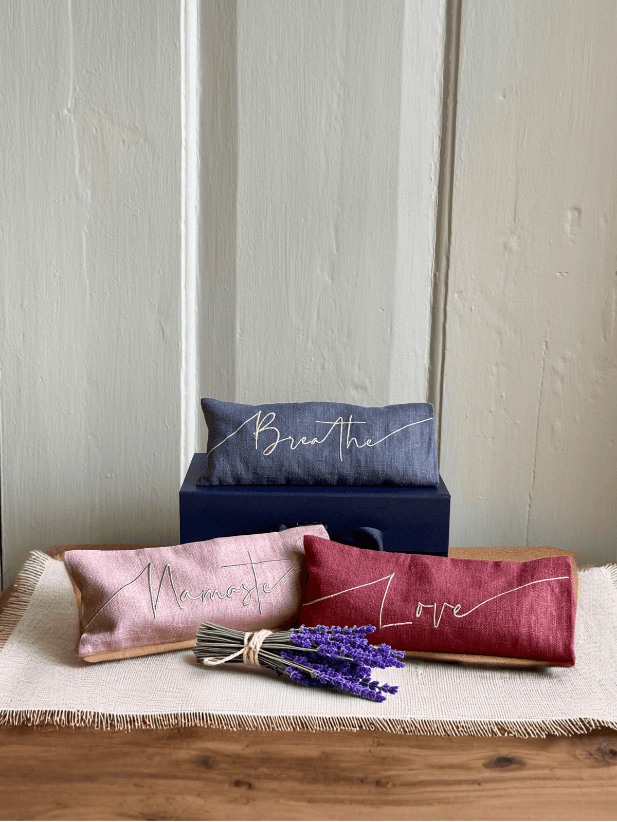 Breathe Embroidered Linen and Lavender Eye Pillow - HealVia