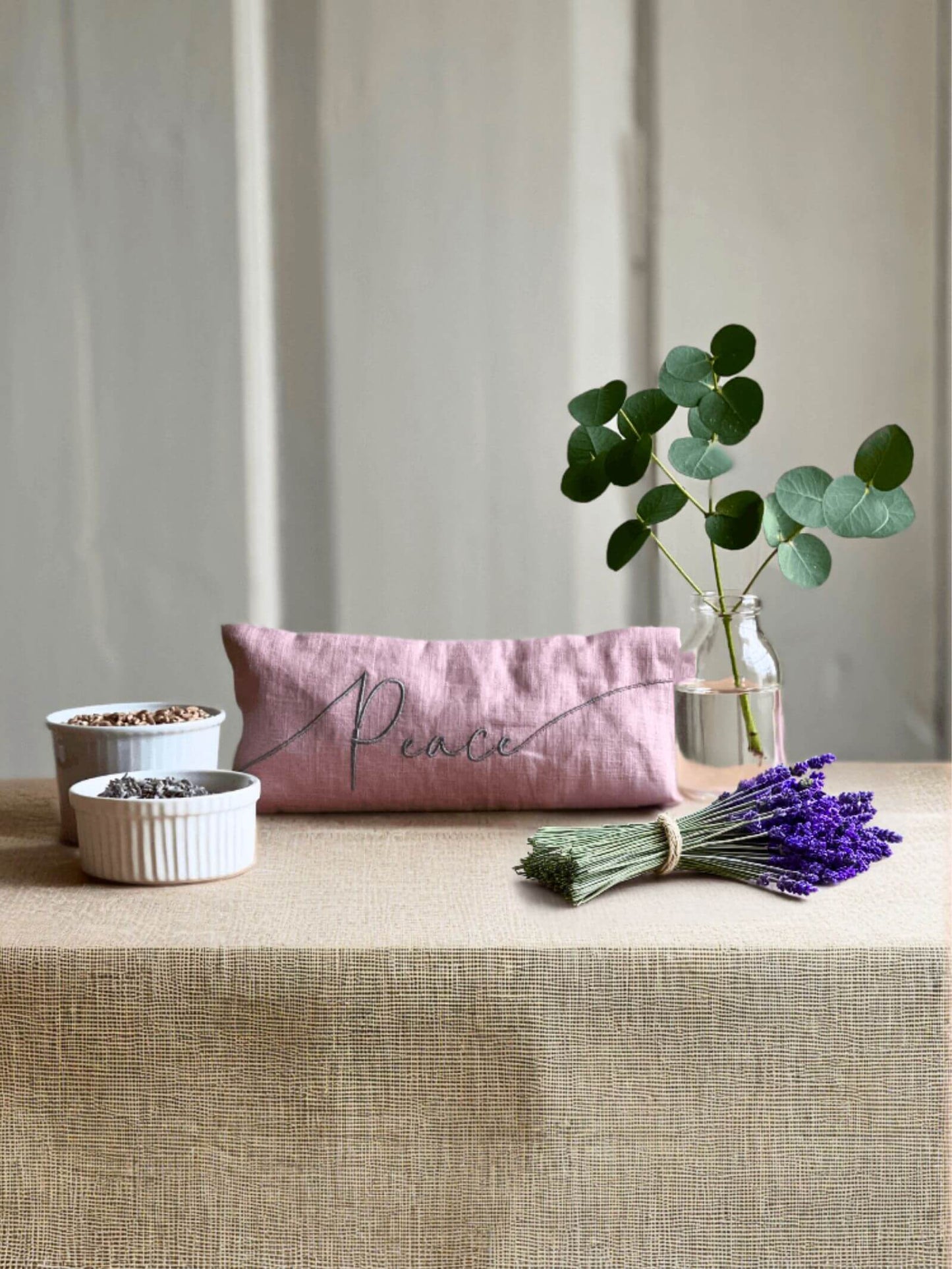 Peace Embroidered Linen and Lavender Eye Pillow