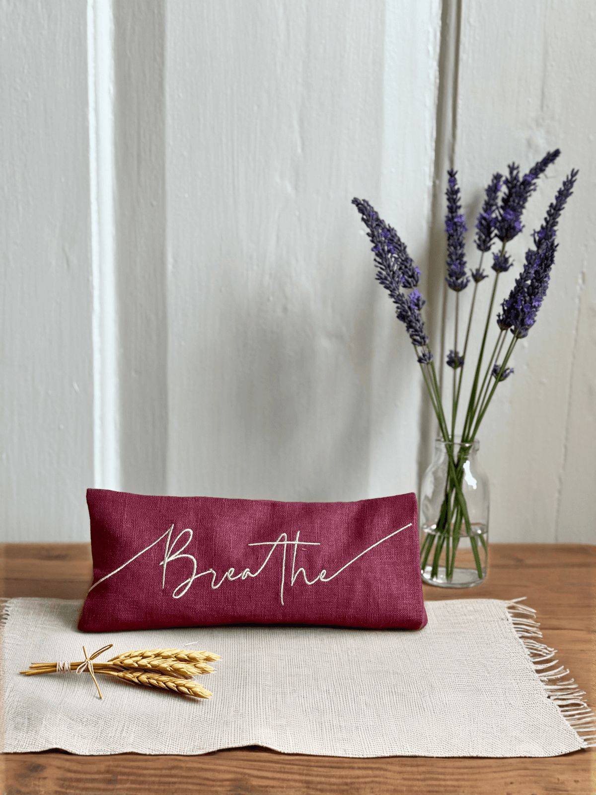 Breathe Embroidered Linen and Lavender Eye Pillow - HealVia