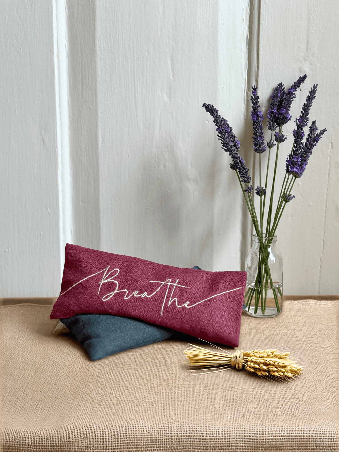 Breathe Embroidered Linen and Lavender Eye Pillow