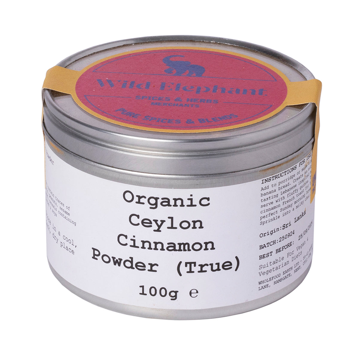Cannella di Ceylon biologica in polvere (vera) - Wild Elephant - 100g