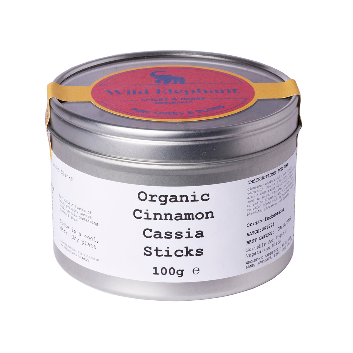 Organic Cinnamon Cassia Sticks - Wild Elephant - 100g