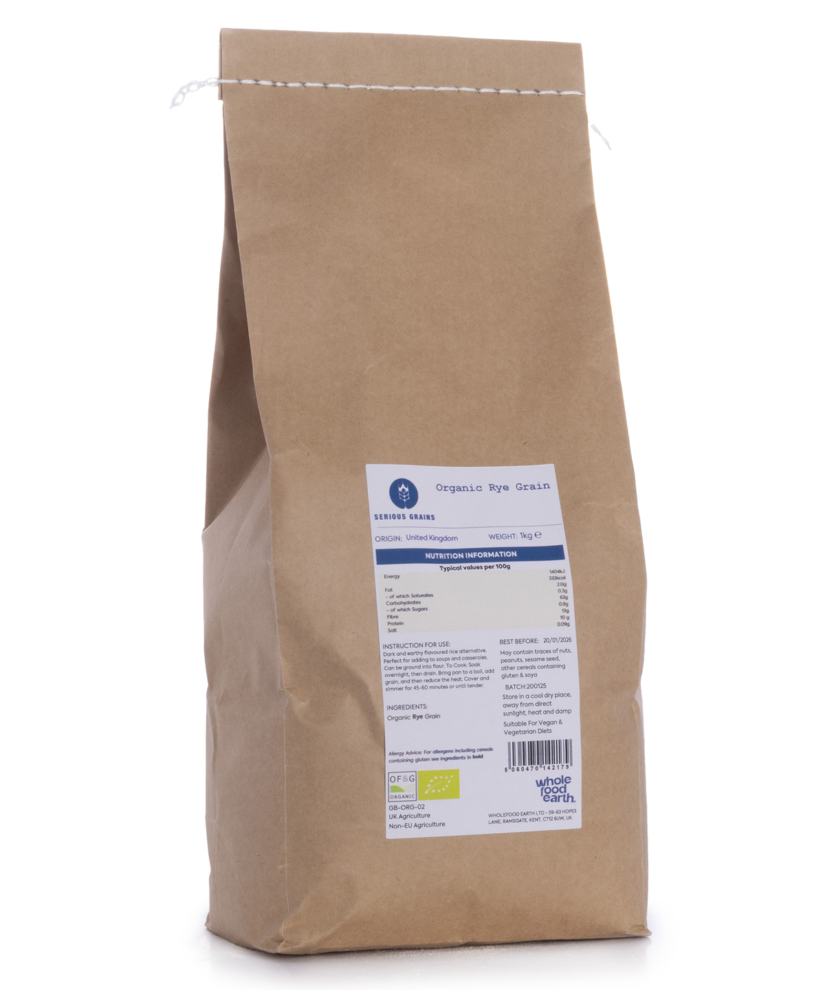 Organic Rye Grain - Serious Grains - HealVia