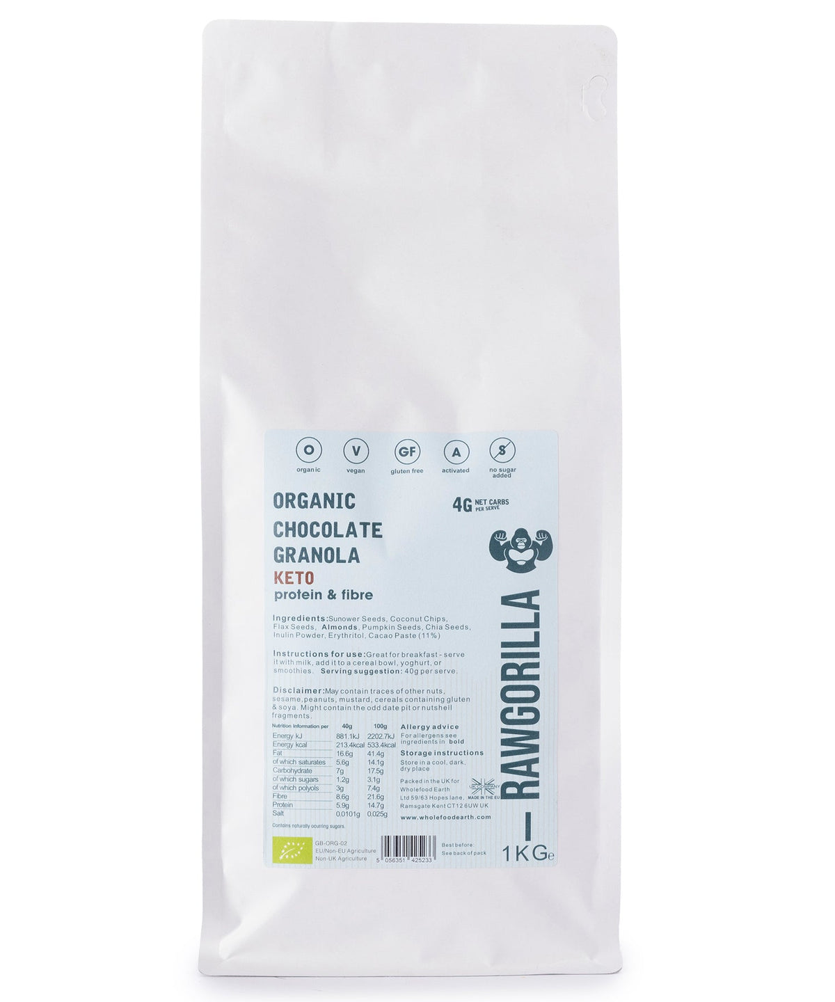 Organic Keto Chocolate Granola - RAWGORILLA - 1kg - HealVia