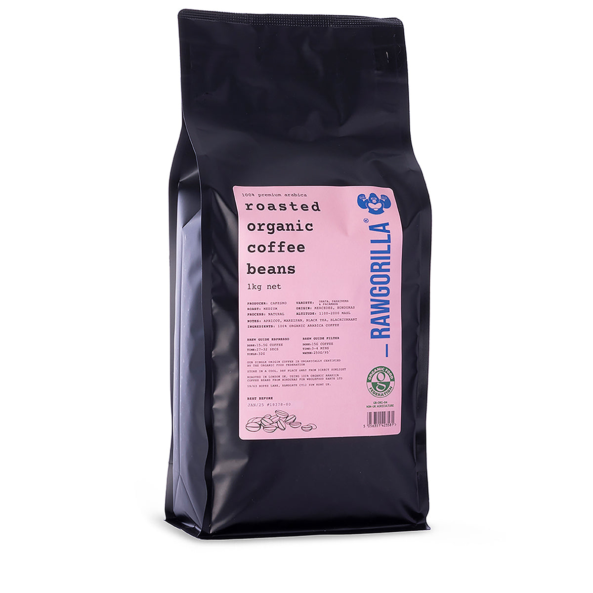 Roasted Organic Whole Coffee Beans - 1kg - RAWGORILLA - HealVia