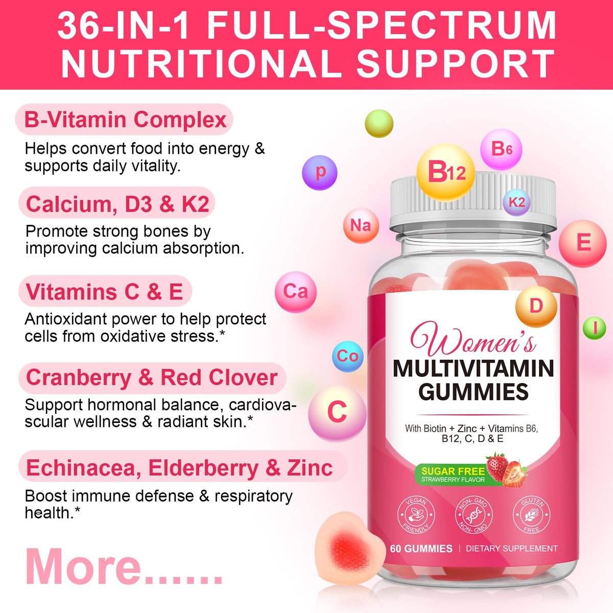 Vceeoy Women's Multivitamin Gummies β Biotin, Zinc & B Vitamins (60 Gummies)