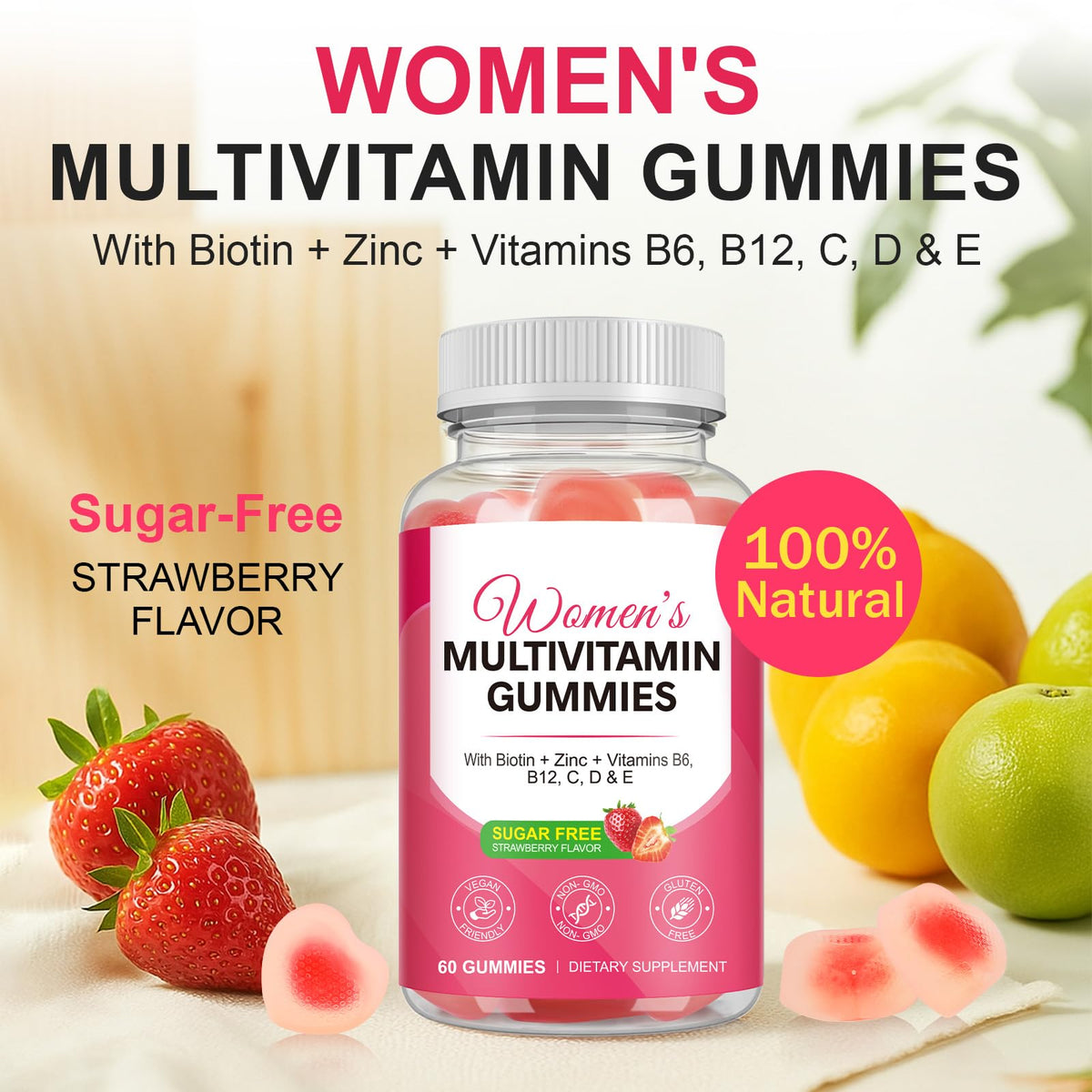 Vceeoy Women's Multivitamin Gummies β Biotin, Zinc & B Vitamins (60 Gummies)