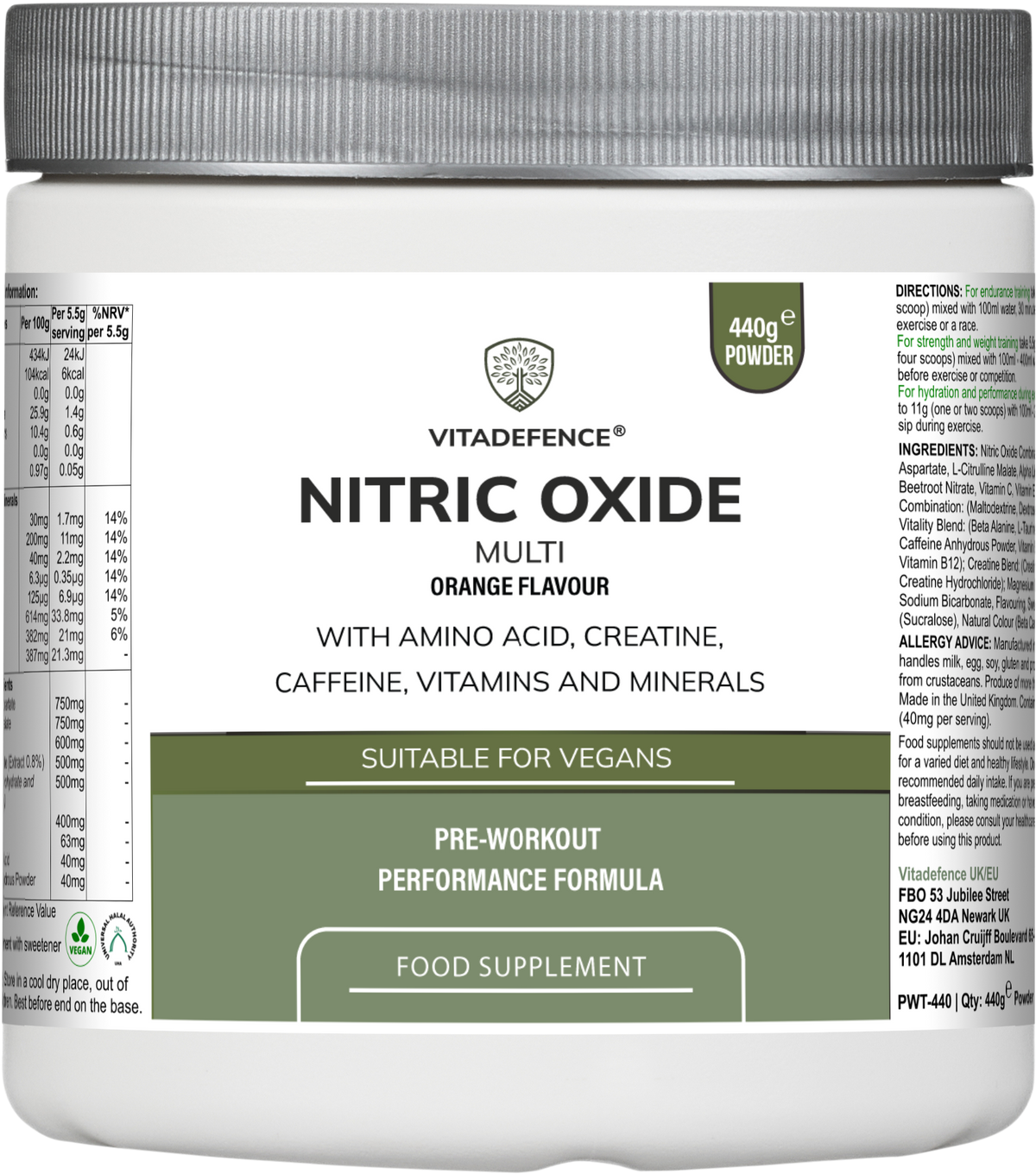 Nitric Oxide Multi | L-Arginine, L-Citrulline & Beetroot – 440g Powder