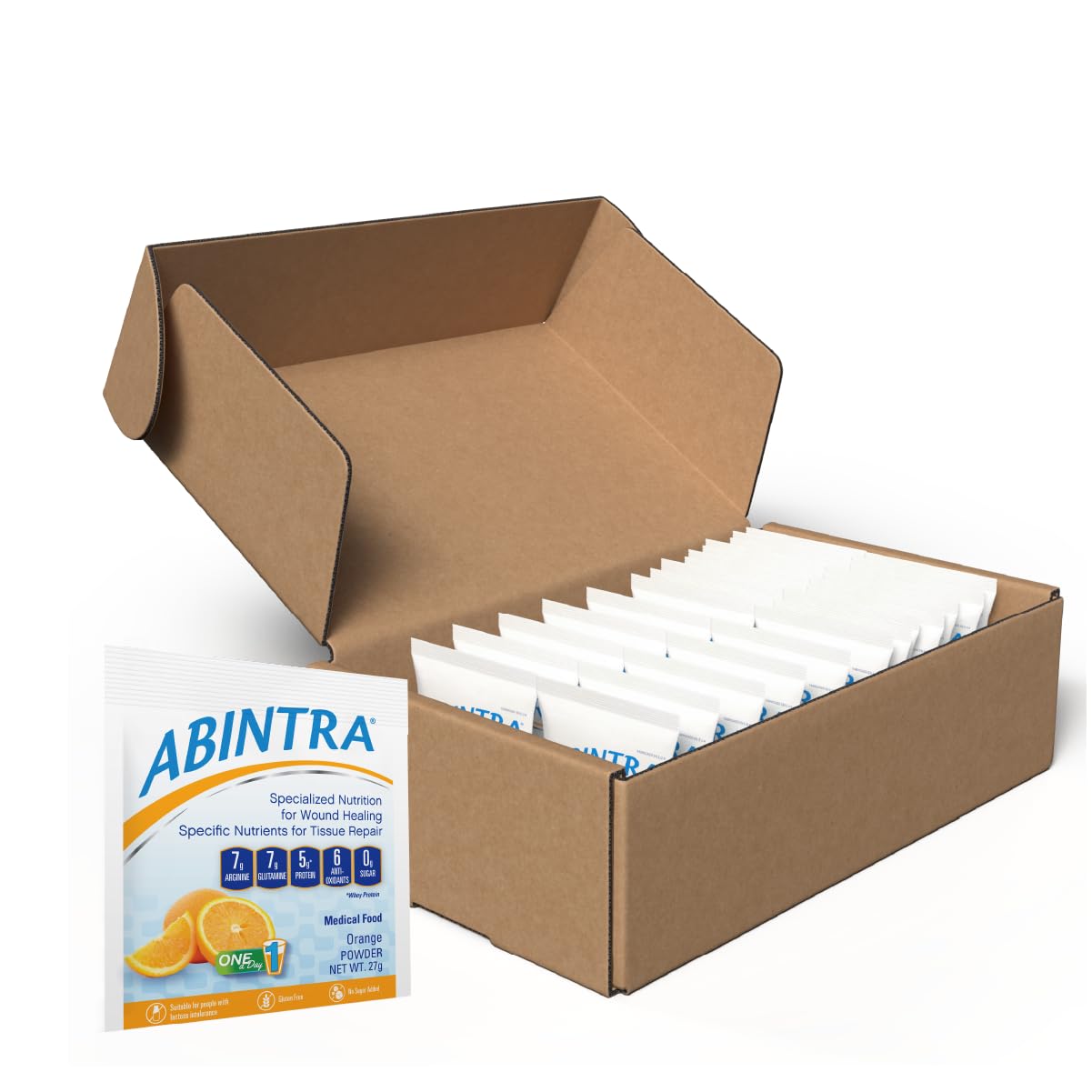 ABINTRA Wound Healing Supplement with Arginine & Glutamine – Orange Flavor, Made in USA (30 Packets)