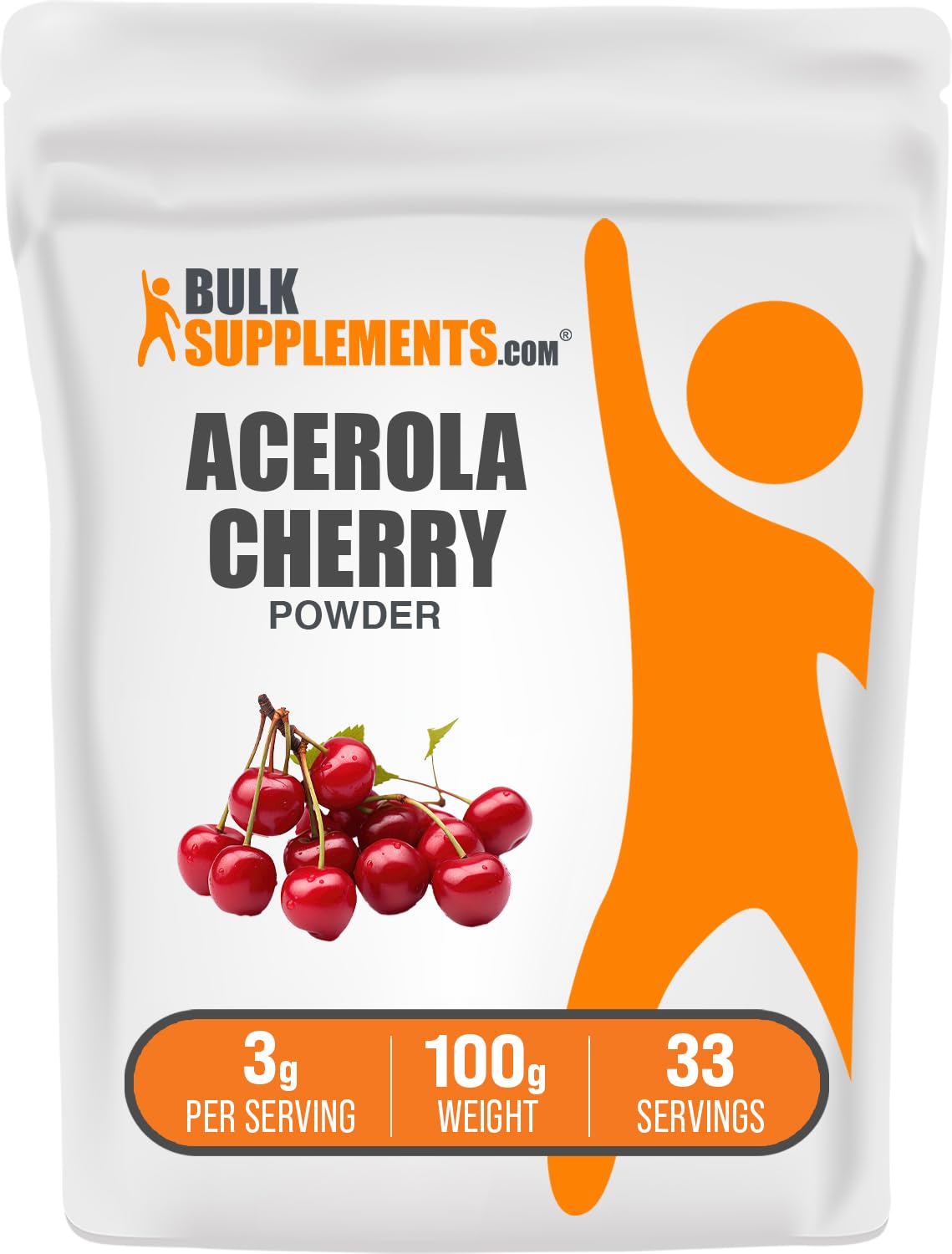 BulkSupplements.com Acerola Cherry Powder β Vitamin C, Gluten Free, 100g (3.5 oz) β 3g Serving