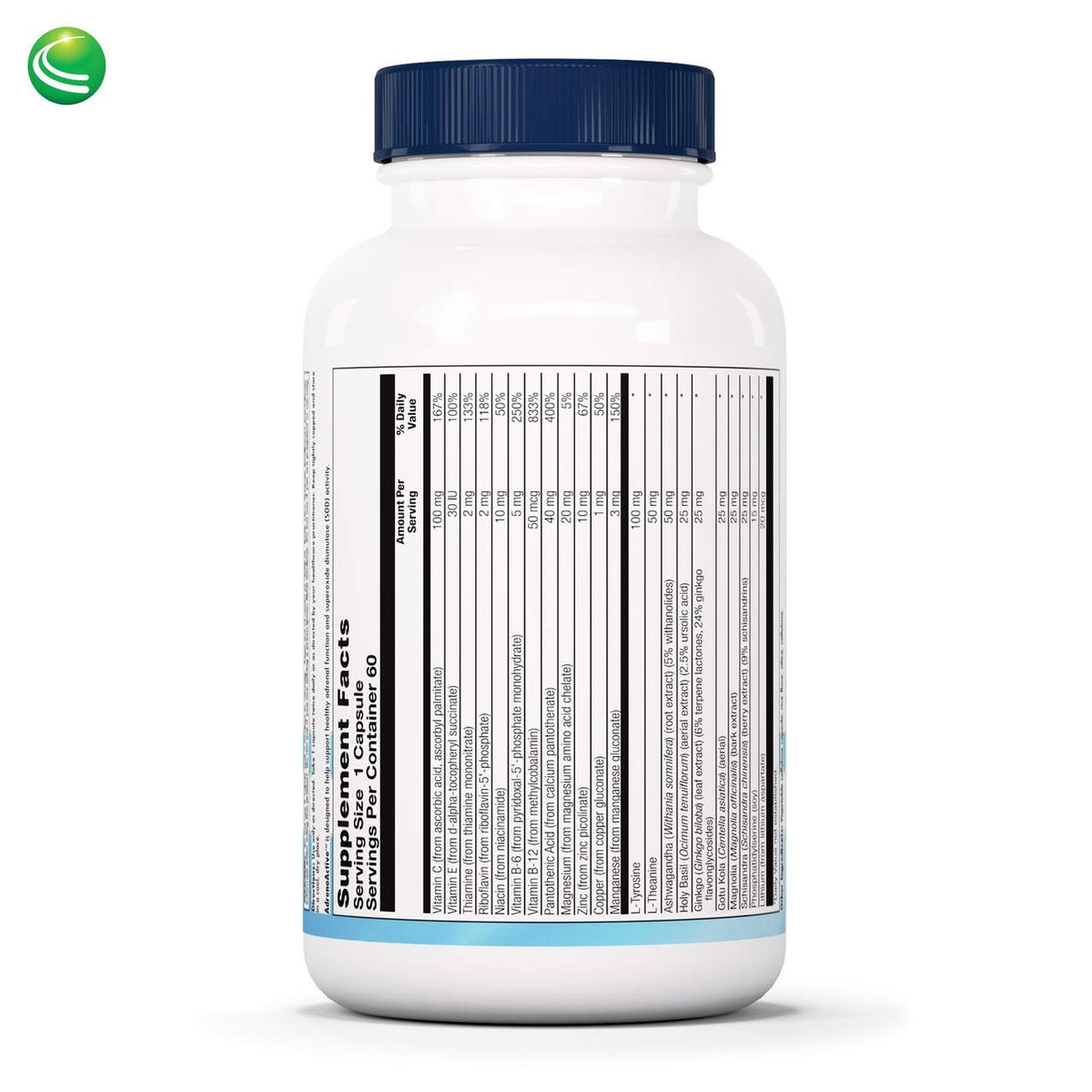Nutra BioGenesis AdrenoActive - يدعم الاستجابة الصحية للتوتر | خالٍ من الغلوتين - 60 كبسولة