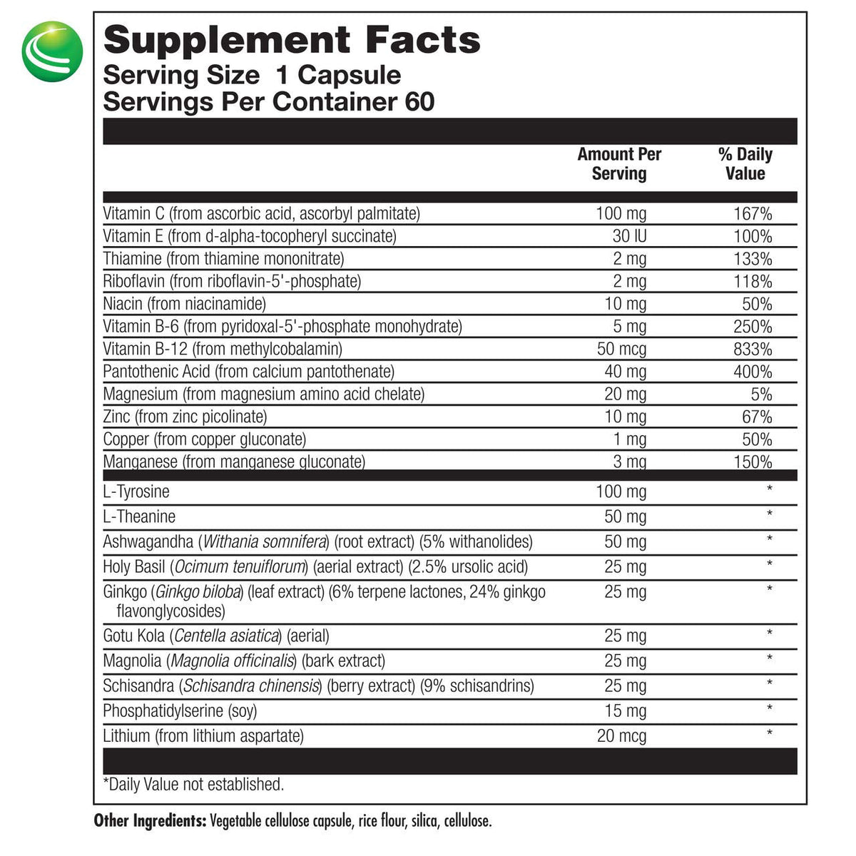 Nutra BioGenesis AdrenoActive - يدعم الاستجابة الصحية للتوتر | خالٍ من الغلوتين - 60 كبسولة