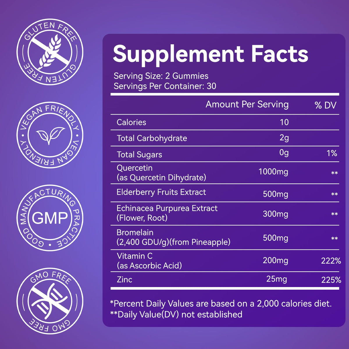 Agumoon Quercetin Gummies – 1000mg Quercetin with Bromelain, Zinc & Elderberry | Vegan Immune & Antioxidant Support (60 Count)