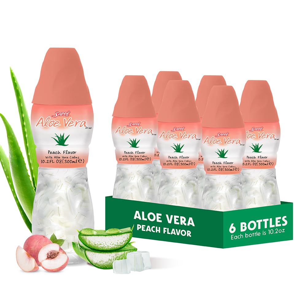Aloe Vera Juice (Peach) with Chunky Pulp β 6 Packs | Plant-Based Hydration