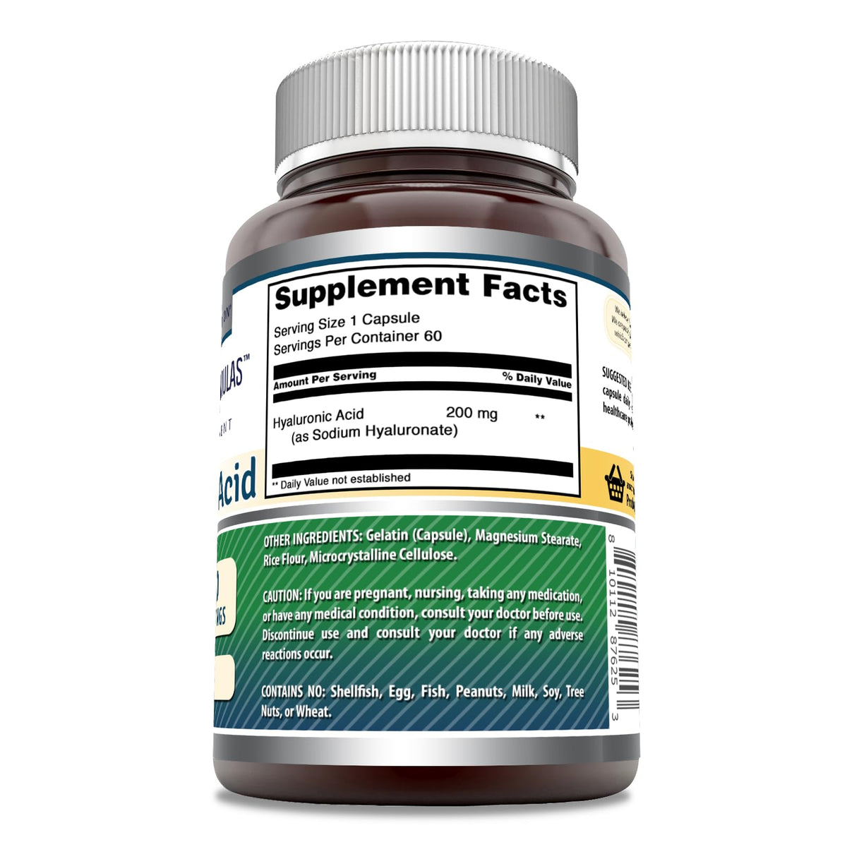 Amazing Formulas Hyaluronic Acid 200 mg Capsules β Non-GMO, Gluten Free (60 ct)